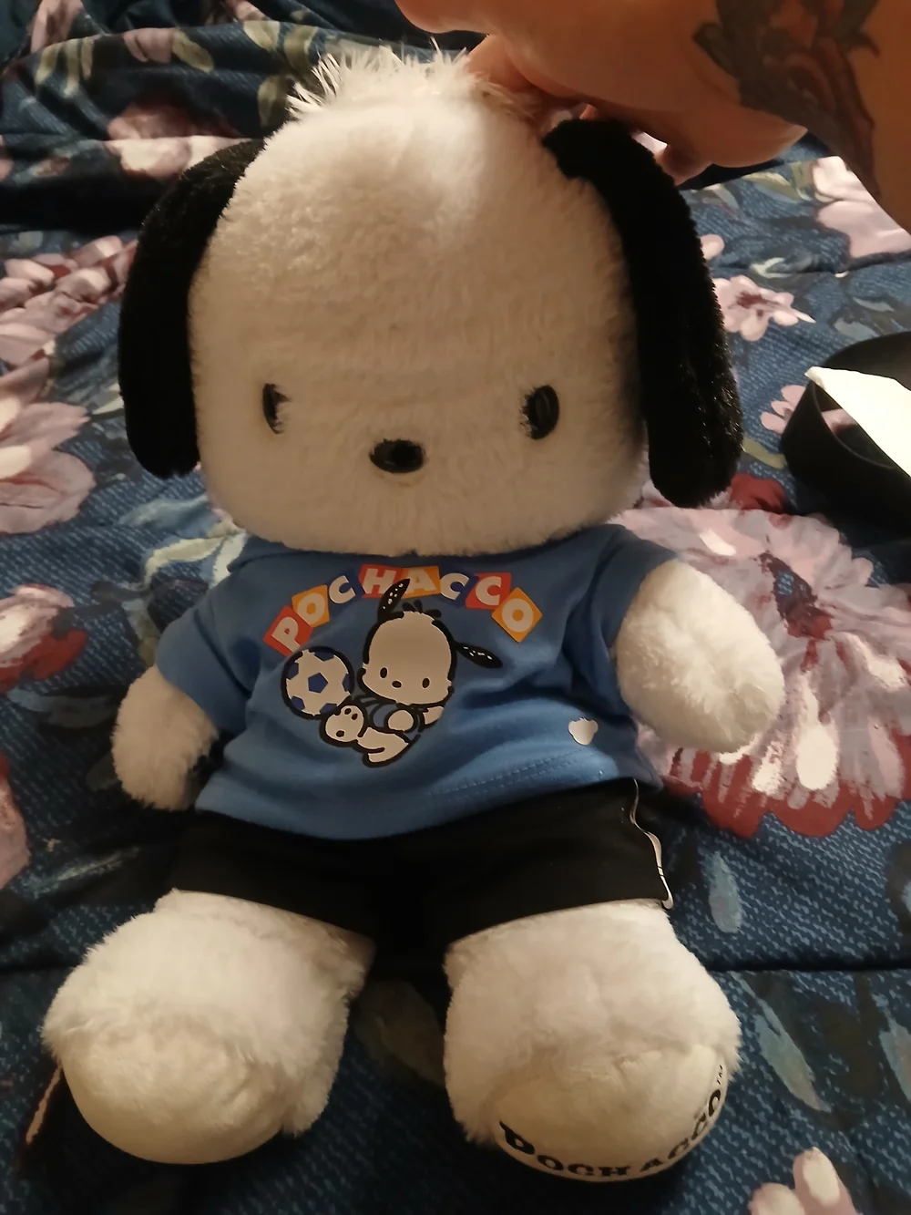 Hello Kitty Plush Dog in White, Black & Blue Shirt